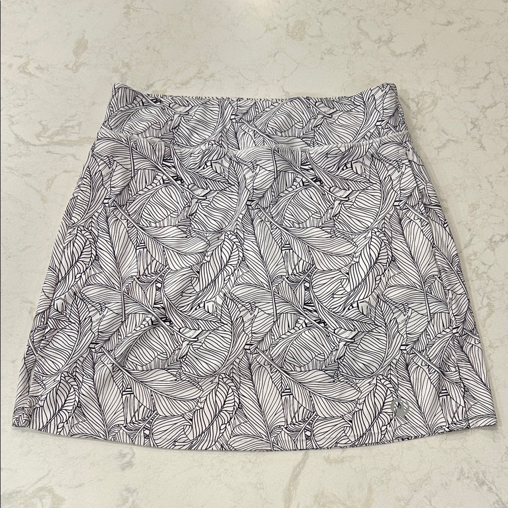 Moteepi Golf Tennis Pickleball Skort XL Black/White Leaf Pattern Skirt‎